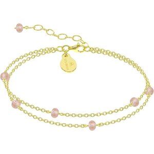 Pink Rose Quartz Gold Handmade Double Chain Bead Bracelet